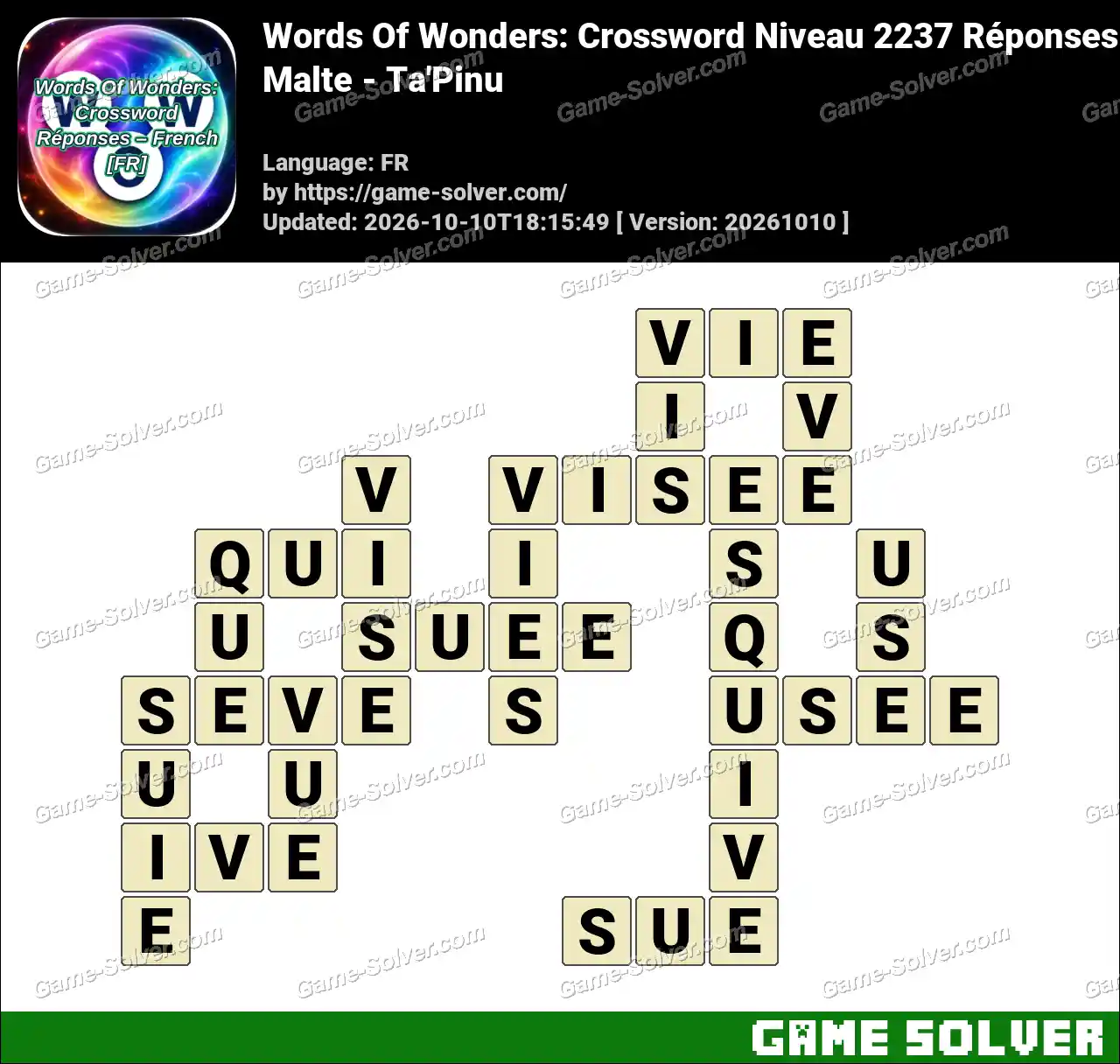 Words Of Wonders: Crossword Niveau 2237 Réponses – Malte – Ta’Pinu